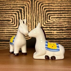 Ceramic Horse/Mules Figurines with Blue and Yellow Accents